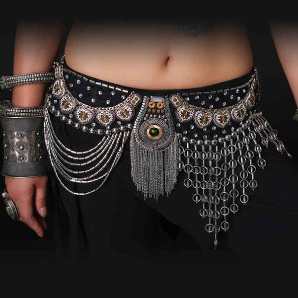 

professional belly dance tribal waist belt 80/90cm adjustable fit antique bronze beads metal chain belt for tribal belly dance, Silver