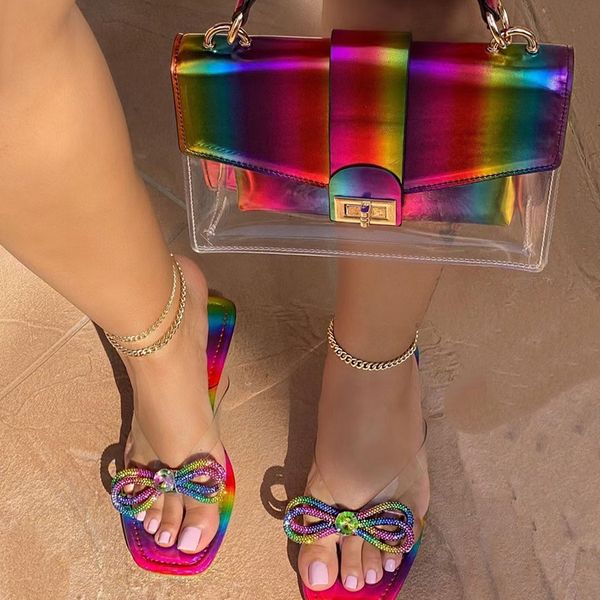 

women summer slippers with shouder bags fashion rainbow color sandals and crossbody bag, Black