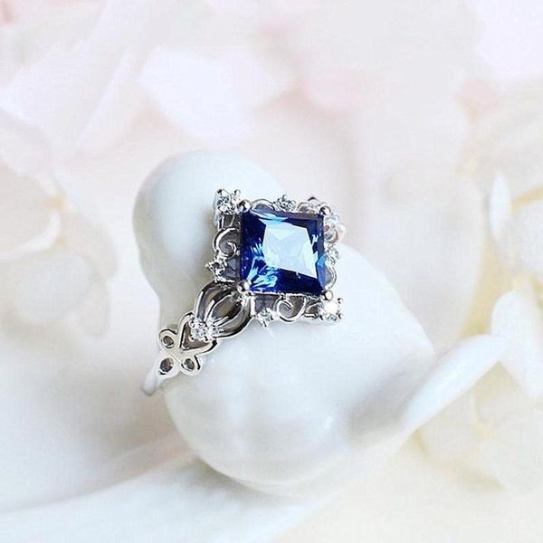 

wedding rings vintage princess cut lab sapphire ring 925 sterling silver engagement bridal fine jewelry size us5-12, Slivery;golden