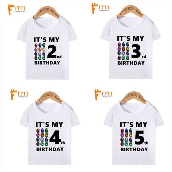 

boy gir cartoon amongus funny birthday t shirts children its my 1th 10th clothes kids summer shirt,drop ship, Blue
