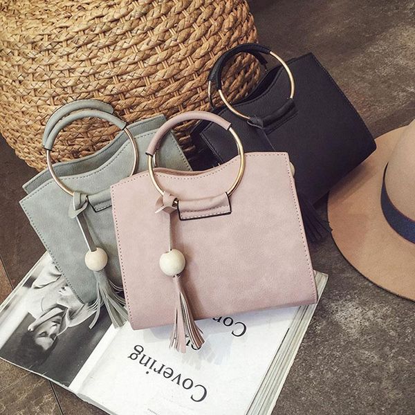 

duffel bags travel shoulder bag pu leather women handbag tassel handle totes metal ring crossbody vintage messenger