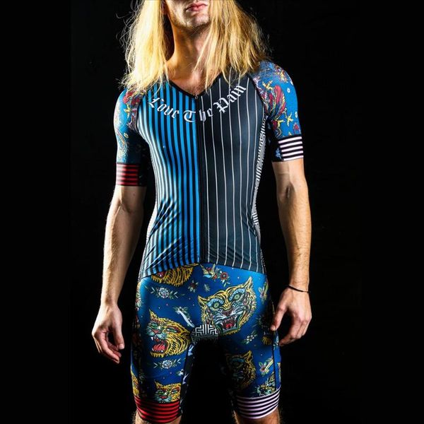 

racing sets love the pain men's cycling skinsuit triathlon speedsuit short sleeve bib shorts profession breathable suit ropa ciclismo h, Black;blue