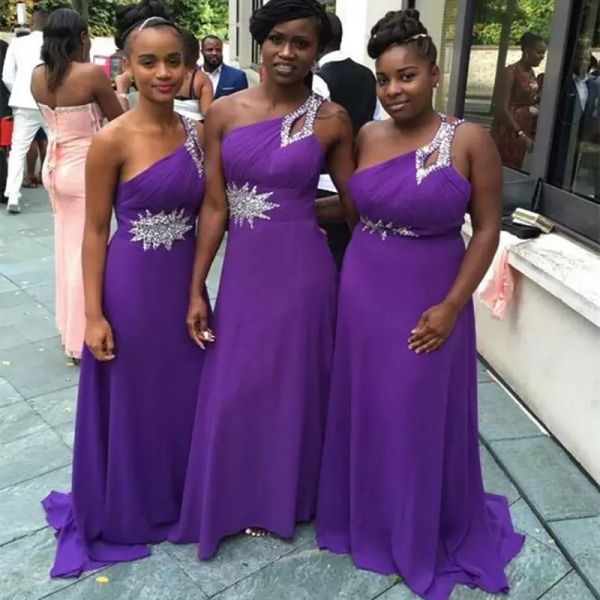 

2022 purple plus size bridesmaid dresses chiffon one shoulder beaded ruched pleats floor length custom made beach wedding party wear maid of, White;pink
