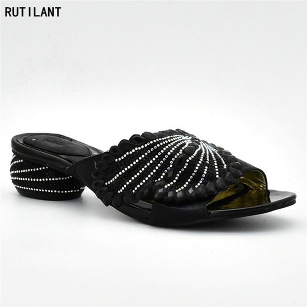

dress shoes latest nigerian slip on party pumps for women luxury decorated with rhinestone african wedding, Black