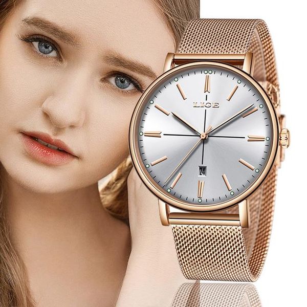 

wristwatches 2021 lige women watches automatic date quartz watch for woman simple fashion clock girl relogio feminino, Slivery;brown