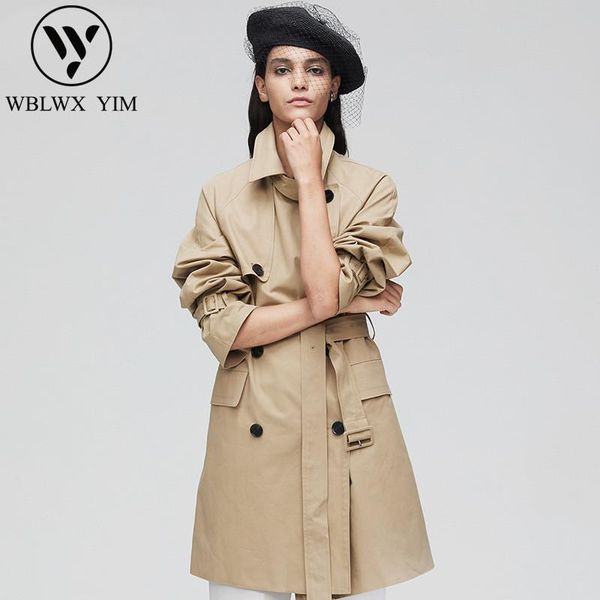 

women's trench coats long coat women classic double breasted belt slim female 2021 spring autumn casual office outerwear, Tan;black
