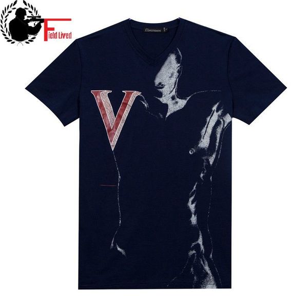 Mens camiseta Verão Casual Camiseta T-shirt Masculino Tshirt Material Macio Material V Neck Moda Padrão de Impressão Vestuário de marca mais UE Tamanho 210518