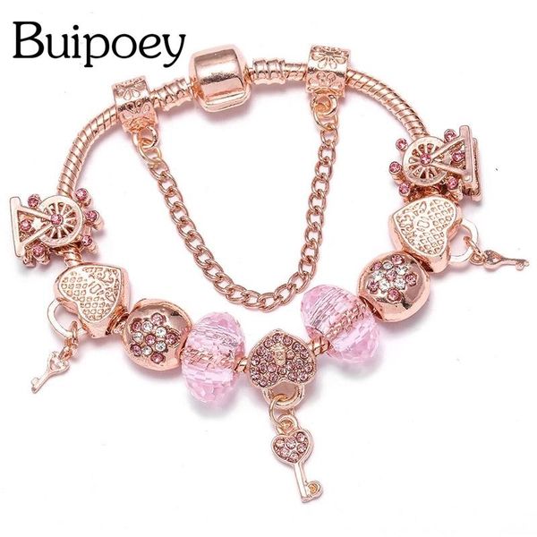 

charm bracelets buipoey fashion key heart lock for women rose gold crystal ferris wheel beads & bangles girls jewelry, Golden;silver