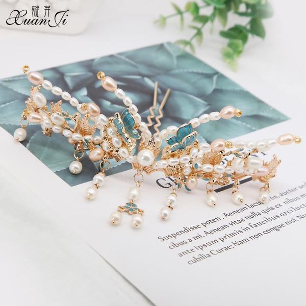 

party masks 2021 cloisonne butterfly pearl accessories kanzashi hair ornaments crown ancient hanfu original headdress hairpin