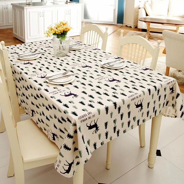 

table cloth elk and chiristmas tree print cotton linen tablecloth european style cover washable geometric