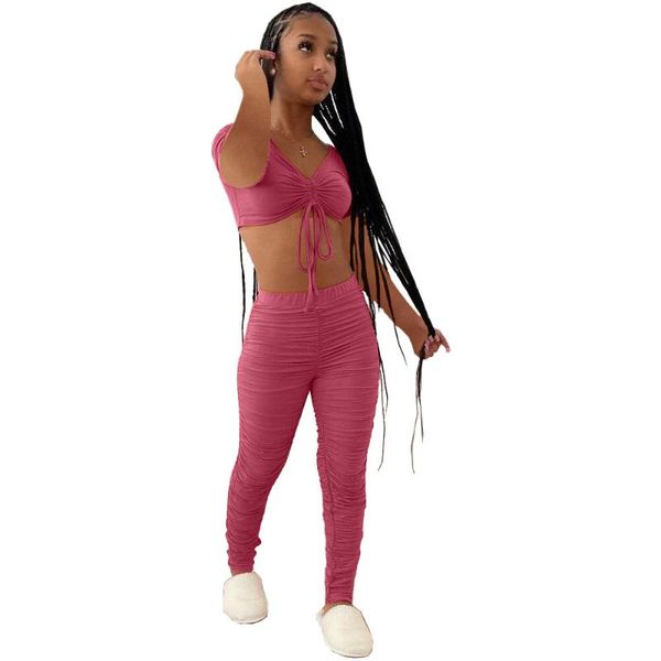 

lace up strapless with pleat pants lovely cute summer sets women's two piece, White