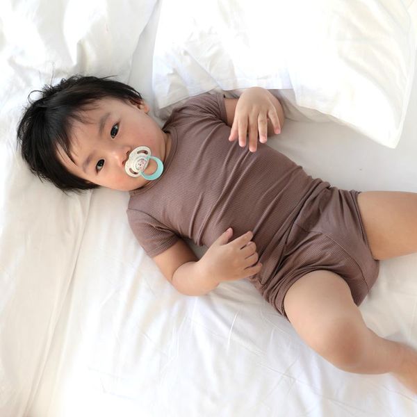 

pajamas summer baby boys and girls soft cotton short sleeve belly guard high waist boxer shorts leisure wear 2-piece suit, Blue;red