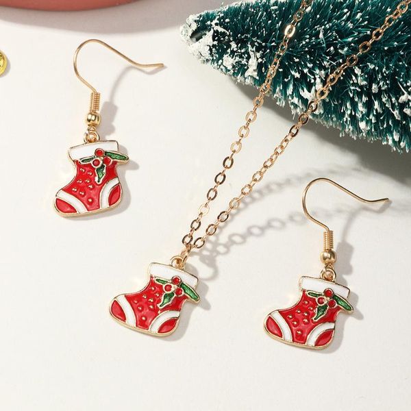 

earrings & necklace xmas set jewelry sets for women party christmas gifts mum girls bell socks snowman pendant necklaces, Silver