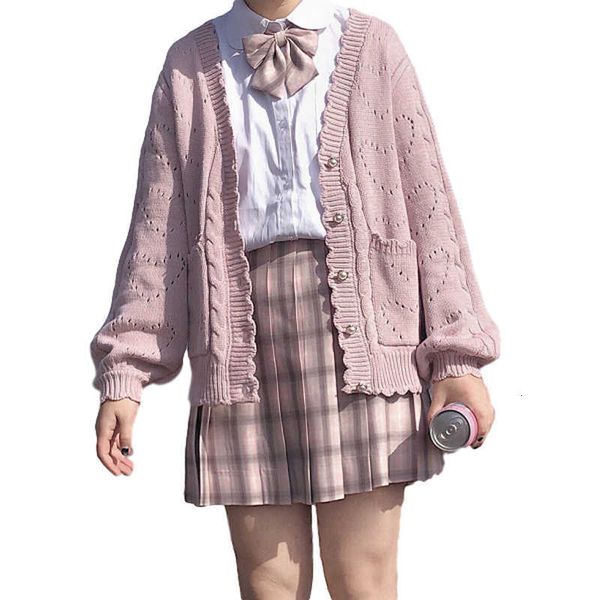 

women's sweaters japanese winter cute heart white cardigan women v neck vintage kawaii knit soft girls long sleeve jk pink coat cq, White;black