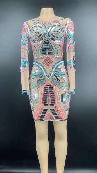 

dress high elastic lady colorful sparkly rhinestones beading bodycon dj club party dancer rave costume, Black;gray