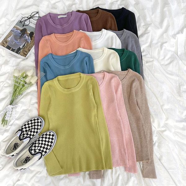 

women's sweaters pit stripe solid basic fit bottomed 12 colors, White;black