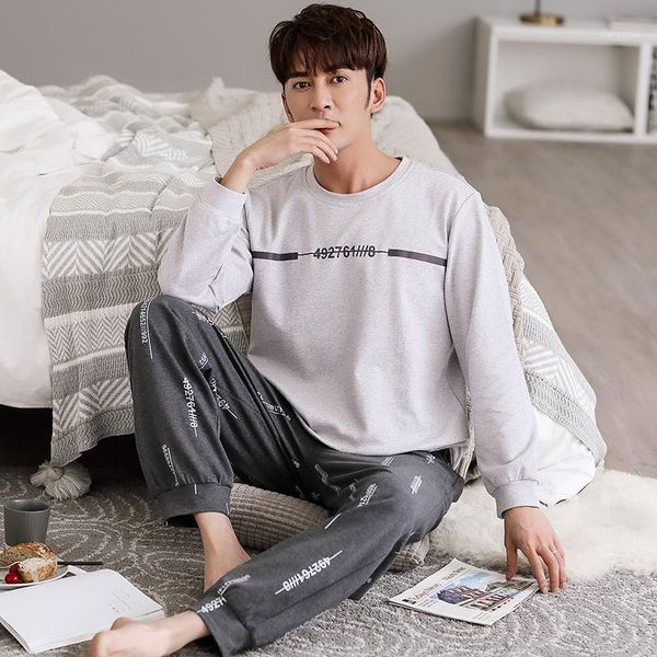 

men's sleepwear pajama sets 2021 autumn winter warm men long sleeve cotton pajamas for elastic waist pant leisure outwear, Black;brown