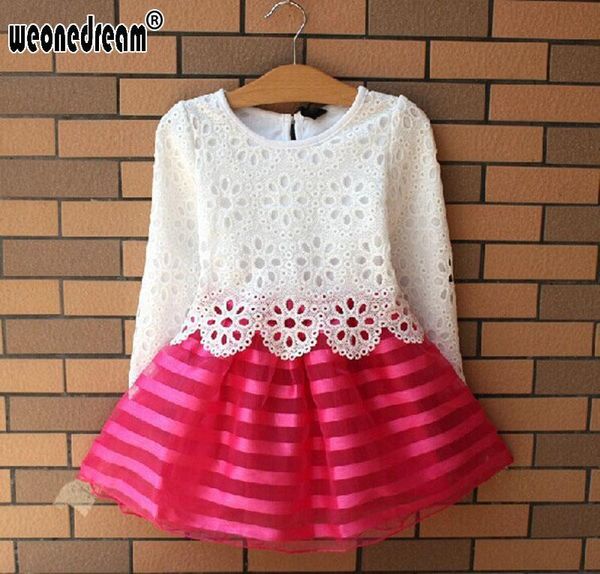 

girl's dresses summer girl children girls's clothing set spring long sleeve party striped white pink princess v8sx, Red;yellow