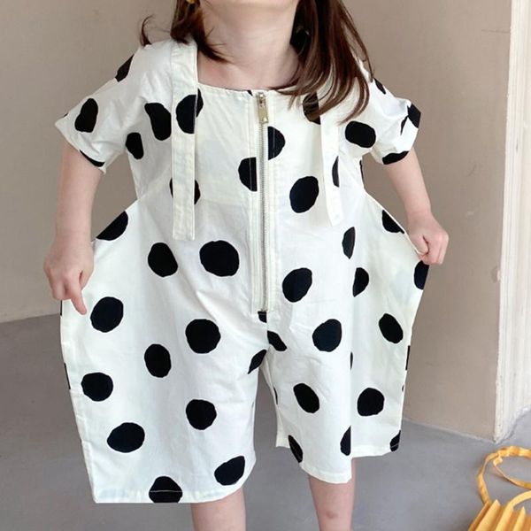 

jumpsuits 2021 summer novelty jumpsuit polka dot overalls for kids girls short-sleeved children's clothes, Blue