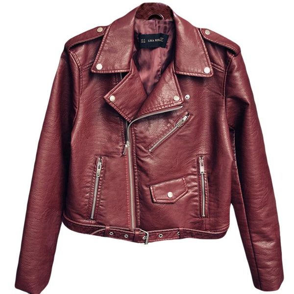 

women's jackets autumn women faux leather jacket pu motorcycle biker red coat turndown collar loose streetwear black punk outerwear, Black;brown