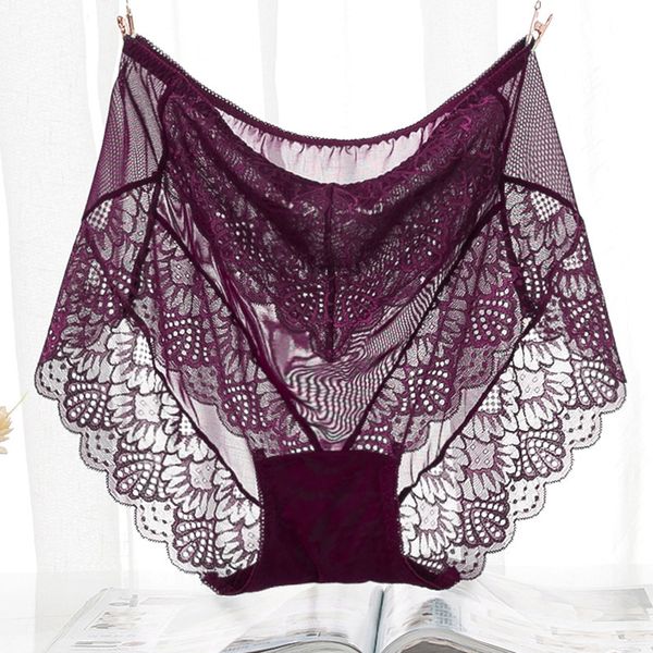 

qa195 women plus size 4xl transparent panties seamless mesh lace underwear ladies high waist briefs, Black;pink
