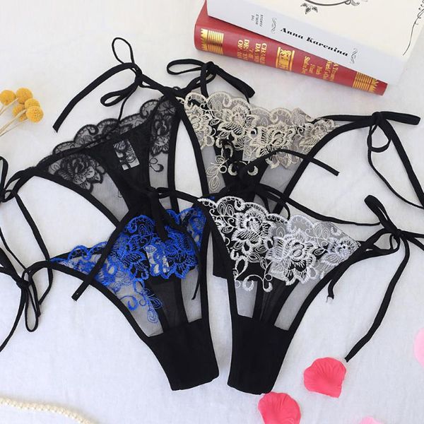 

women's panties women embroidery lace transparent briefs low waist hollow out cotton crotch ladies lingerie seamless underwear, Black;pink
