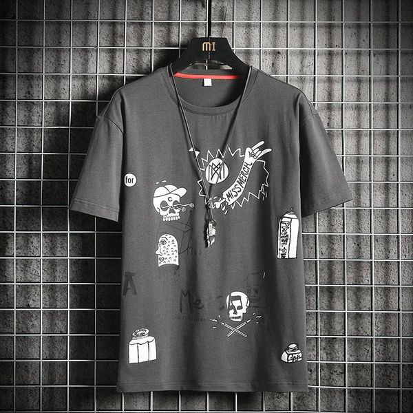 

men's t-shirts short sleeved t-shirt men 2021 summer ins cotton loose print shirt bottom casual versatile clothes o-neck drop, White;black