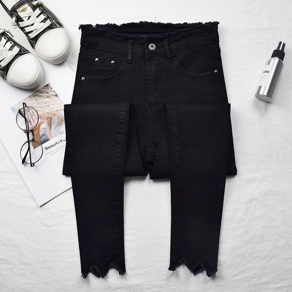 

women's jeans spring autumn 2021 high-waisted femme korean students stretch sknniy edge tight-fitting ankle length pencil trousers, Blue