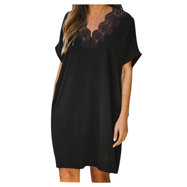 

casual dresses summer a-line party dress women v neck short sleeve loose spring patchwork beach, Black;gray