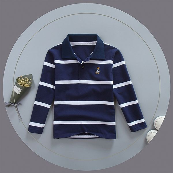 

fashion boys shirt spring long sleeves t s children kids striped cotton boy birthday tee enfant 210622, Blue