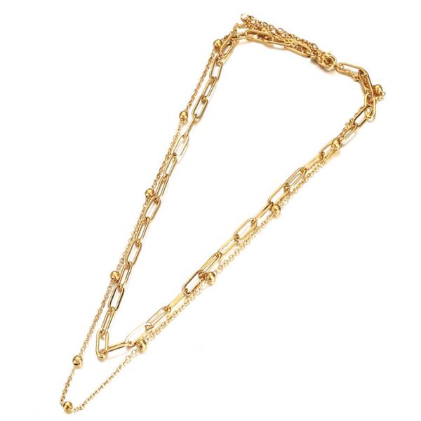 

pendant necklaces stainless steel double chain necklace for women bead combination medal mirror polished gold/sliver color, Silver