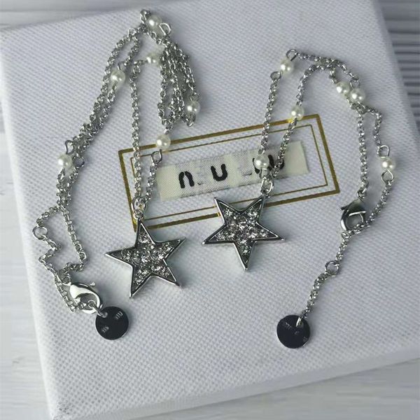 

70% off new necklace women's bracelet star set diamond pearl sweet ins wind pentagon shaped clavicle chain, Silver
