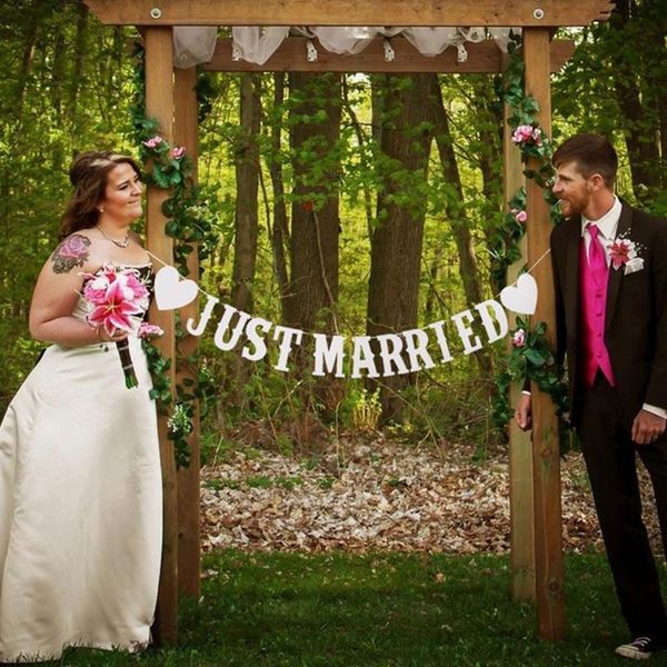 

party decoration just married banner wedding marry me paper garland bunting country valentine's day supplies