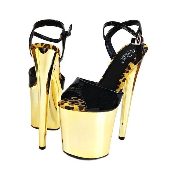 

platform sandals women summer shoes leopard high heels 20cm gold glossy fenty beauty stripper ladies, Black