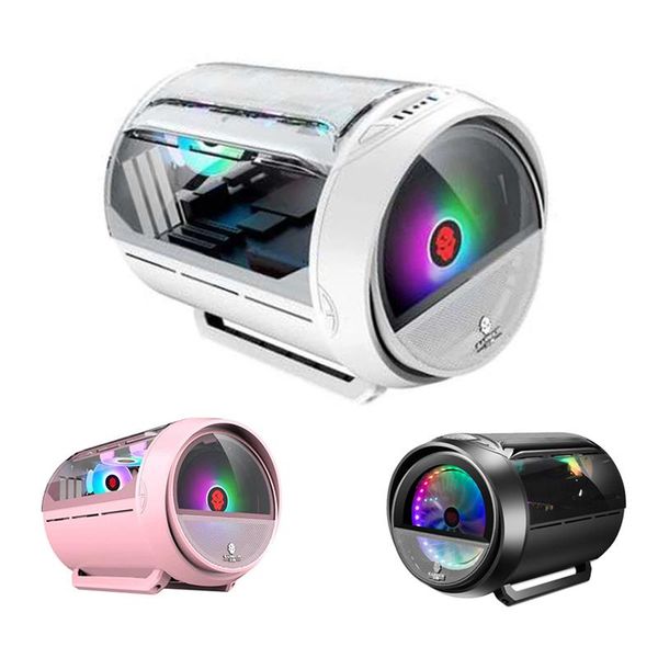 

fans & coolings panoramic pc case deskcomputer gamer cabinet for itx matx motherboard rgb round,pink black white