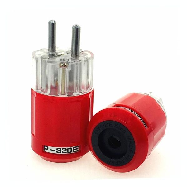 

smart power plugs hifi fidelity oyaide p-320e / c-320e rhodium plated copper schuko eu ac plug, via iec connector red transparent diy