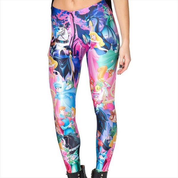 

girl princess cartoon jeggings women leggings pants 3d digital printed, Black