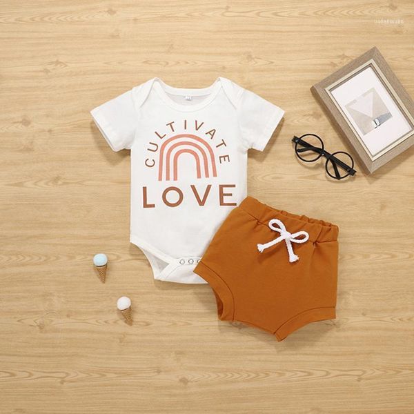 

clothing sets summer born infant baby girls clothes short sleeve romper bodytsuit+solid color shorts set rainbow print bodytsuit11, White