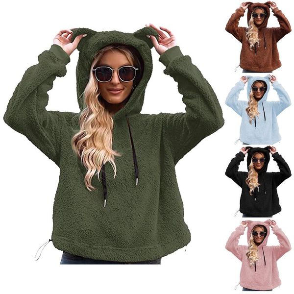 

women's hoodies & sweatshirts fluffy women kawaii sweatshirt cute bear ear cap autumn winter warm pullover long sleeve hooded fleece c, Black
