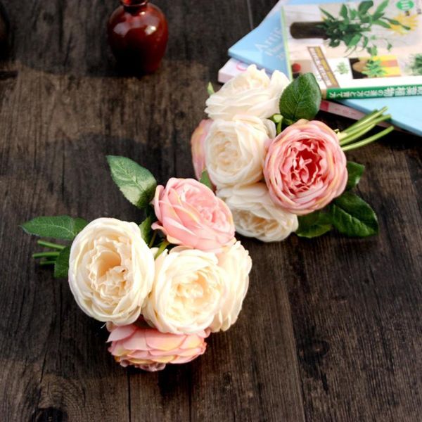 

selling artificial rose silk flowers 5 flower head leaf garden decor bouquet party succulent supplies decorative & wreaths