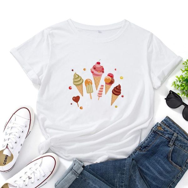 

women's t-shirt ice graphic t shirts women summer fashion casual short-sleeved tshirts o-neck loose cotton, White