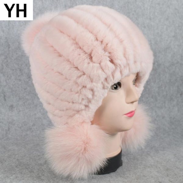 

beanie/skull caps lady winter warm real natural fur hats good elastic rex beanies girls knitted skullies, Blue;gray