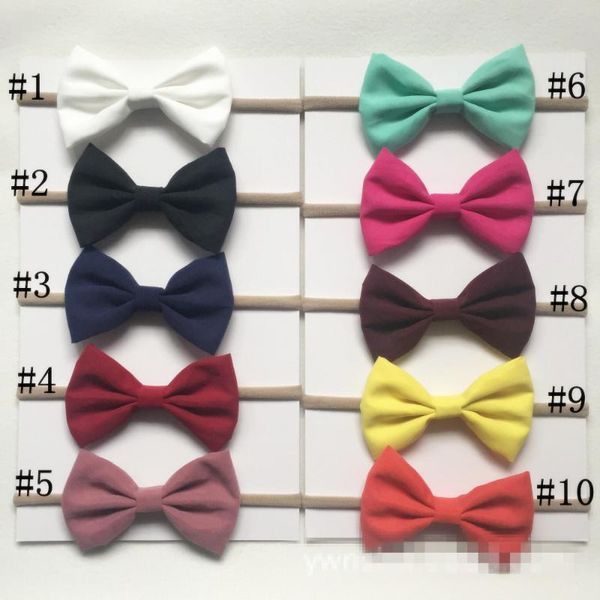 

50pcs/18c fashion cute bow nylon headbands kawaii solid color bowknot girls soft hairbands princess adjustable elastic headwear hair accesso, Slivery;white