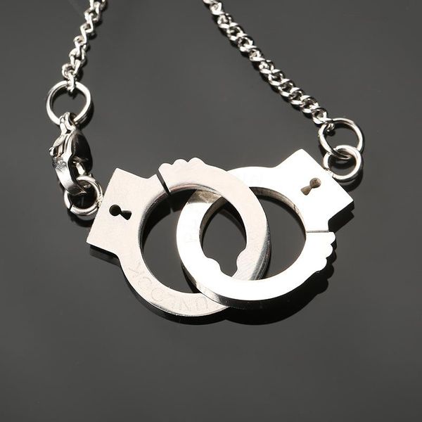 

pendant necklaces harajuku style hip-hopcouple handcuffs titanium steel necklace stainless men and women cool jumping di accessories, Silver