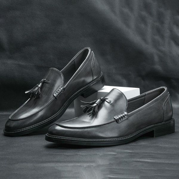 

business dress shoes men 2021 spring autumn us size wood grain tassel men's slip-on leather formal footwear, Black