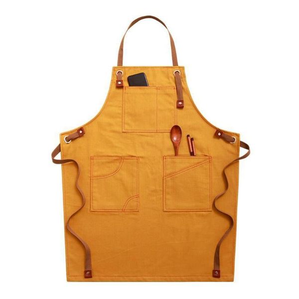 

aprons n84c chef apron cotton canvas cross back adjustable with pockets for women and men, kitchen cooking baking bib apron, a