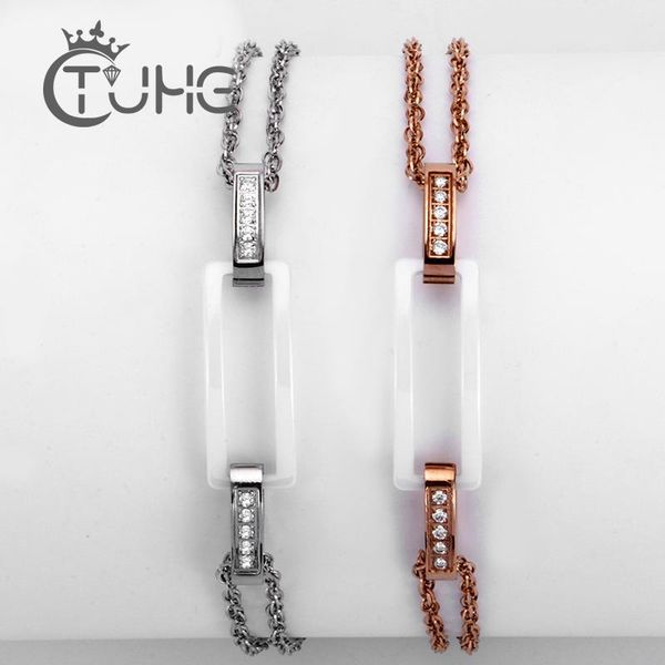 

charm bracelets fashion rose gold ceramic bracelet for women stainless steel geometric female jewelry drop, Golden;silver
