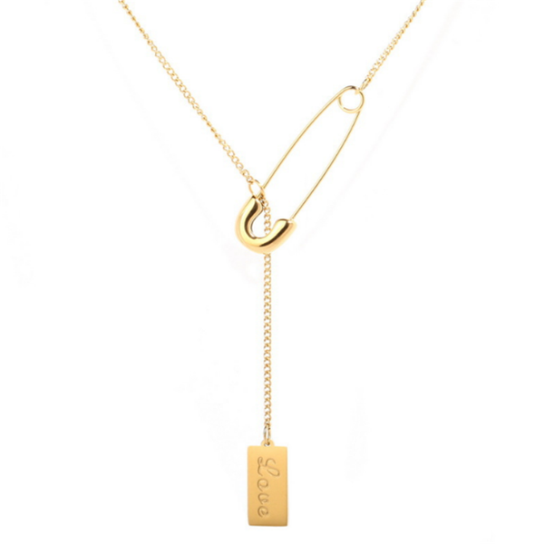 

stainless steel fashion modern pin paper clip pendant tassel necklace female for woman necklaces, Silver