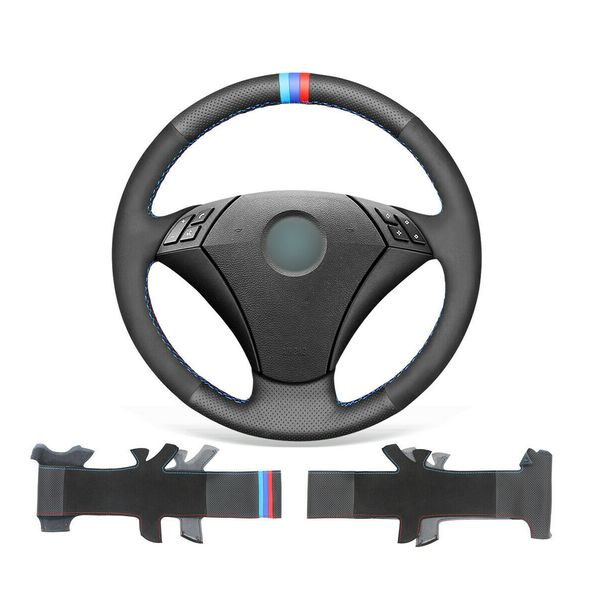 

diy custom hand stitched soft black suede steering wheel cover for bmw 5 series e60 e61 2004-2010