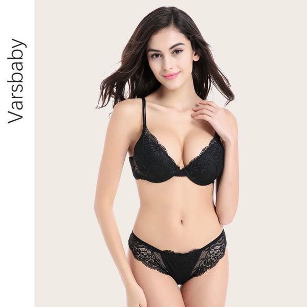 

bras sets varsbaby young women deep v lingerie lace gather adjustable floral bra a b c cup set, Red;black